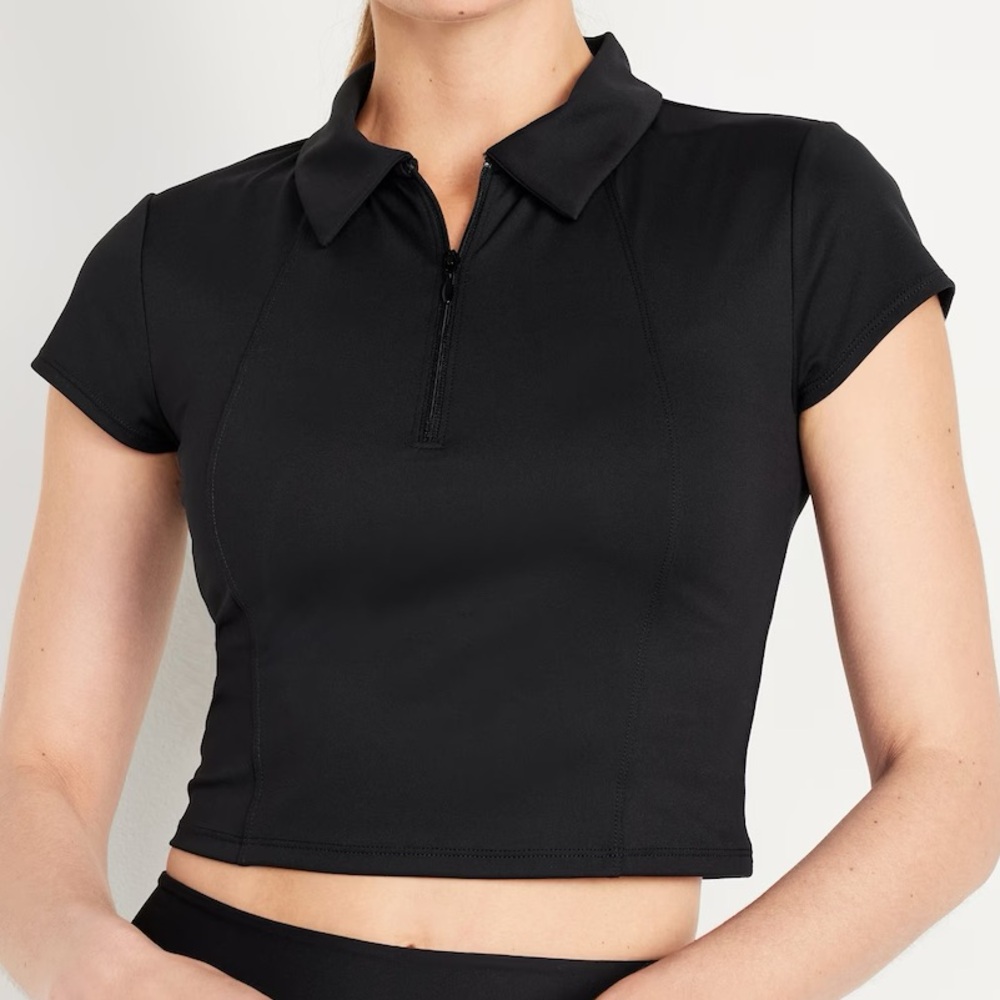 Old Navy Powersoft Cropped Half Zip Short Sleeve Workout / Tennis Top - M tall